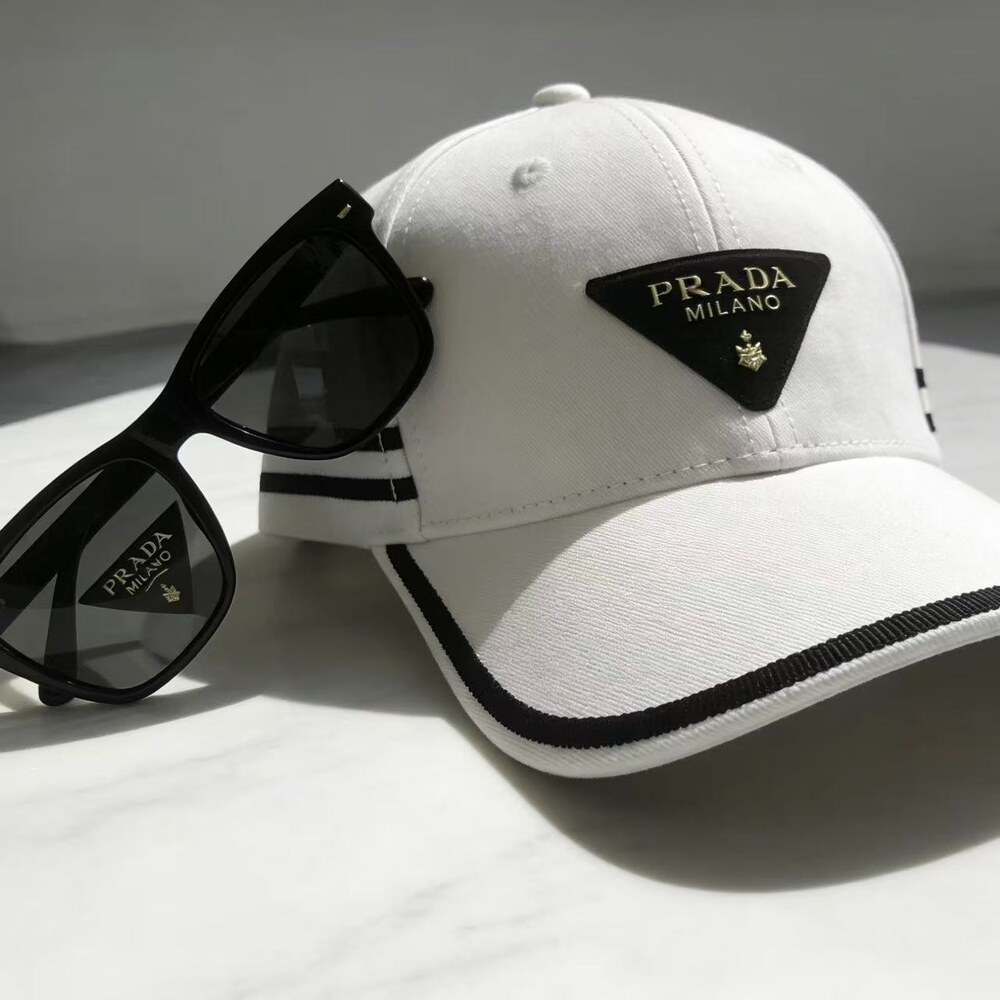 Prada Logo Striped Cotton Baseball Cap White - Picture 3 of 4